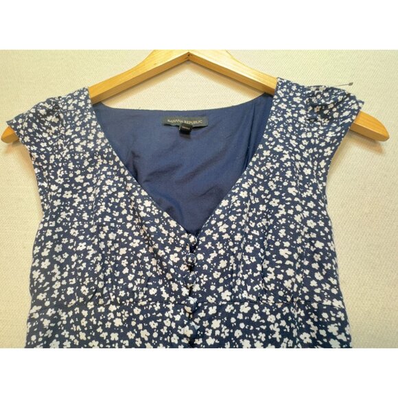 Banana Republic Womens Linen-Cotton Button Front A-Line Mini Dress 00P Navy Boho - Picture 5 of 15